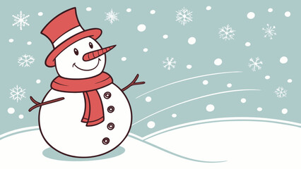 Cute snowman winter holiday scene with snowflakes background vector illustration design element image