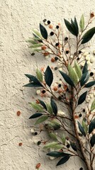 Vibrant mural featuring leaves and berries brings life to textured wall in urban setting