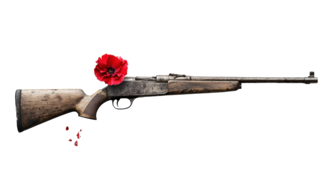 Carnation Revolution Symbolism with Rifle and Flower on a transparent background