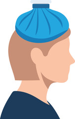 Flat Illustration of Sick Person with Ice Pack on Head Representing Fever Treatment