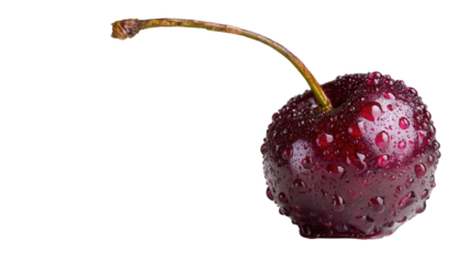 Single Ripe Red Cherry with Water Droplets on Dark Background