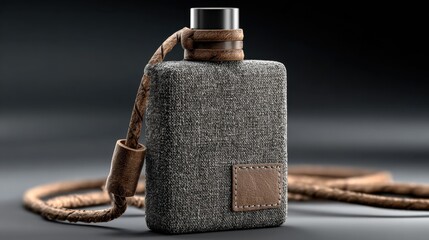 Stylish gray fabric flask with leather accents and a braided strap for adventurous outings and gatherings