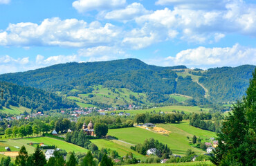 Summer landscape in Beskid Sadecki, Muszyna-Zlodzkie,  Poland.