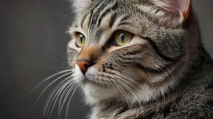 Fototapeta premium A closeup portrait of a tabby cat showcasing its beautiful fur, expressive eyes, and adorable features, capturing the essence of domestic feline beauty and charm