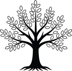 Obraz premium Stylized tree vector illustration, nature growth concept, black silhouette design, botanical graphic art, abstract foliage pattern, minimalist decorative artwork,