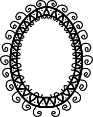 Black Ornate Oval Frame. Decorative Vintage Oval Mirror Frame. Classic Ornate Swirl Border Design. Retro Scrollwork Oval Border. Ornamental Line Art Frame