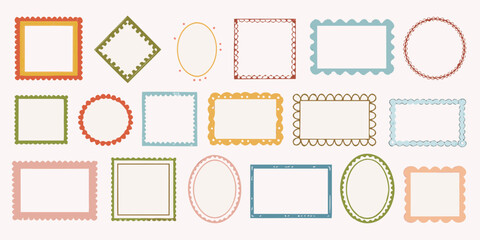 Collection of hand drawn decorative frames and borders in various shapes and colors