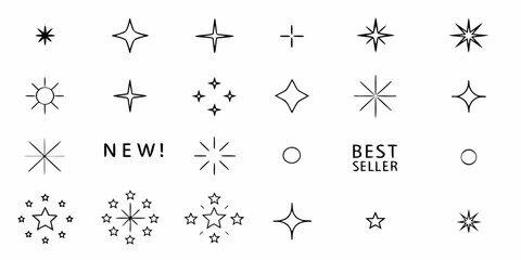 Collection of hand drawn starbursts sparkles and sale labels for design elements