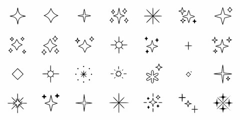 Collection of hand drawn star sparkle icons and symbols for design elements
