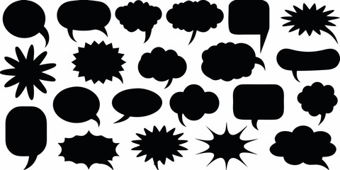 Collection of diverse black speech bubble silhouettes on a white background