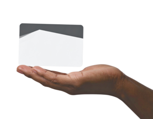 Minimalist Silhouette Hand Presenting Business Card, Side Angle PNG