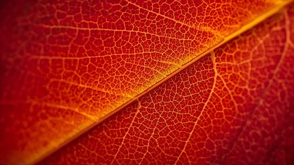 Obraz premium Close-up Macro of Vibrant Red and Yellow Leaf Gradient, autumn seasonal texture