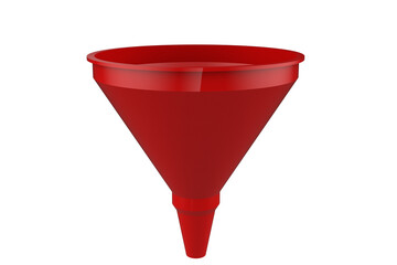Premium Red Plastic Funnel: Isolated 3D Rendering for Seamless Liquid and Oil Transfer – HD Transparent Background PNG for Automotive, Industrial, Household and Scientific Projects