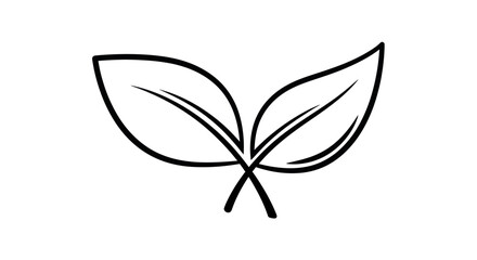 Simple Hand-Drawn Outline of Two Intersecting Green Leaves.