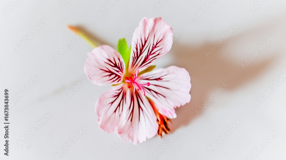 Aufkleber delicate pink flower with intricate patterns resting on a smooth surface in soft natural light