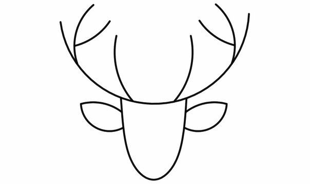Minimalist deer head outline with antlers, simple line art animal symbol. Perfect for logo, tattoo, wildlife design, vector illustration, nature icon