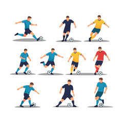 High-Quality Flat Vector Soccer Players: Nine Action Poses, Vector Illustration