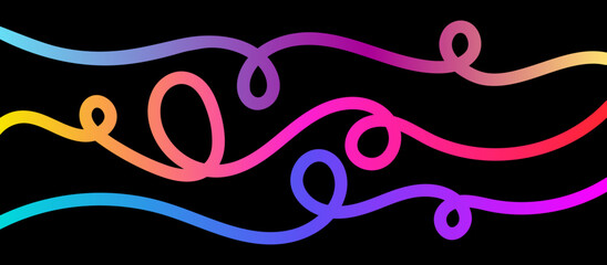 Naklejka na ściany i meble Abstract Gradient Line Patterns on Black Background. Wavy graphic design elements. Rainbow Color Ribbons vector Line Pattern. Gradient Color Shapes Pattern with Color Ribbons