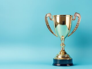 Fototapeta premium Golden trophy on a light blue background