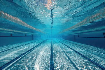 Underwater view of a swimming pool lane