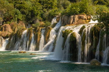 Closeup of large waterfalls in KrKa National Park, Croatia