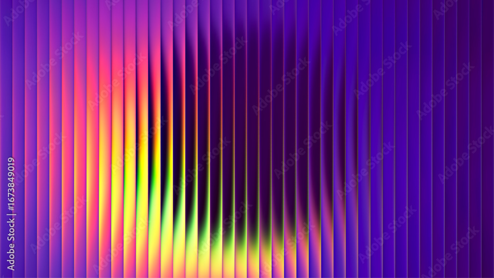 Poster vibrant gradient with ribbed fractal glass texture pattern and dark circular center. dynamic abstrac