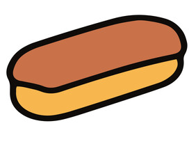 Sweet eclair pastry with brown top, yellow cream.