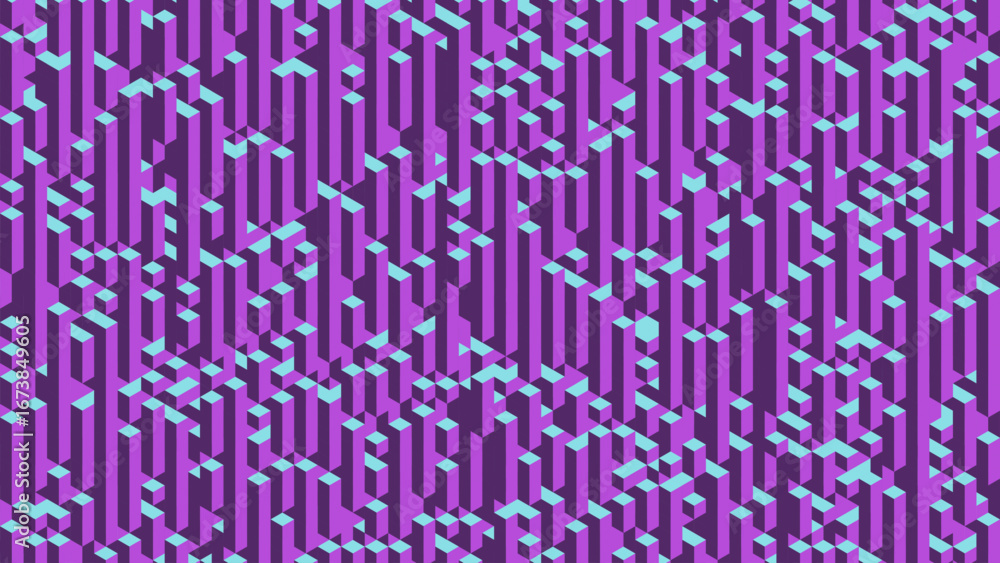 Poster voxel texture with vertical geometric cubes arranged in axonometric projection. tall voxel blocks fo