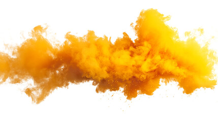 Orange powder explosion creating vibrant cloud on white background for artistic and creative design purposes