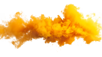 Orange powder explosion creating vibrant cloud on white background for artistic and creative design purposes