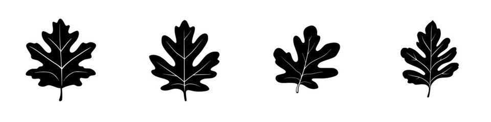 Elegant black-and-white vector illustration of minimalist oak leaves in a simple silhouette style