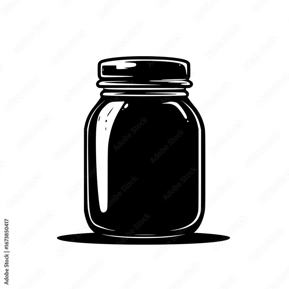Poster black and white minimalist icon of a glass jar with a lid showcasing simplicity in design and functi