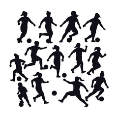 High-Quality Flat Vector Silhouettes: Women's Soccer Players in Action