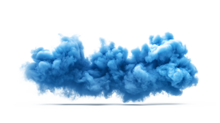 Blue smoke cloud isolated on white background for creative design and artistic concepts