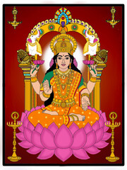 hand drawn digital art of goddess gaj lakshmi © Harshit