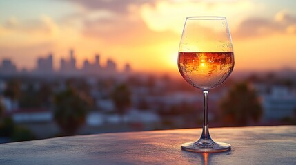 Sunset wine glass city rooftop romance