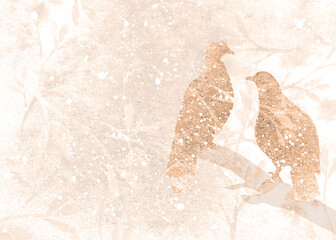 Horizontal autumn design with a pair of birds on a branch, International Friendship Day. Banner for text with silhouettes of birds in minimalist style