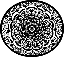Ornate Black and White Mandala with Detailed Pattern. Intricate Flower Mandala. Ornate Symmetrical Meditation Circle. Mandala Art. Line Art Mandala