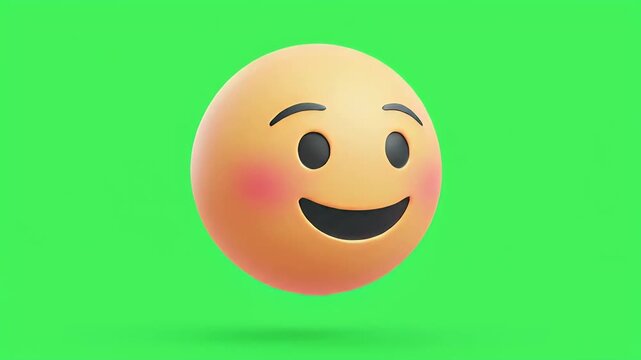 3D Happy Emoji Animation with Green Screen Background for Video Editing, Social Media Reactions, Meme Creation, Streaming Overlay, and Fun Motion Graphic Projects