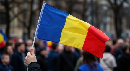 Romanian Flag Held at National Day Parade Celebration 