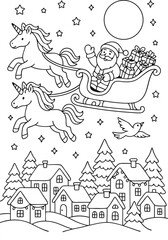 Obraz premium Christmas Unicorn Coloring Page – Cute Hand-Drawn Holiday Vector for Kids & Adults