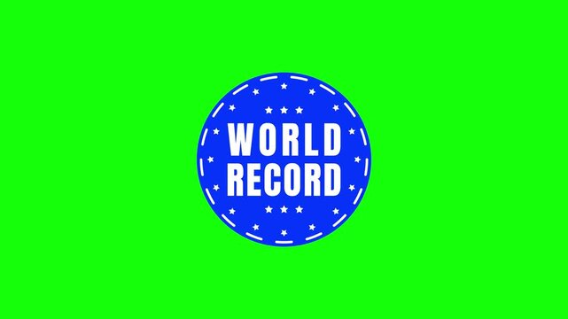 World Record blue circular badge animation on green screen