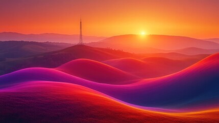 Vibrant sunset over rolling hills