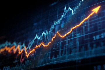 Rising stock market graph with upward trend, financial growth, and investment opportunities. vibrant colors represent market dynamics and investor confidence