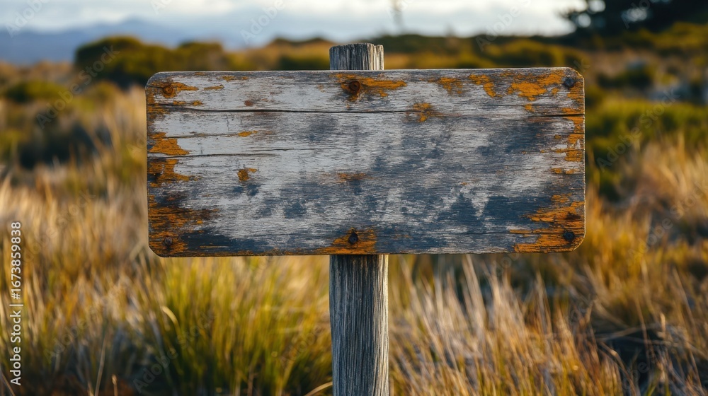 Poster aged wooden sign displaying rustic texture and simple charm.