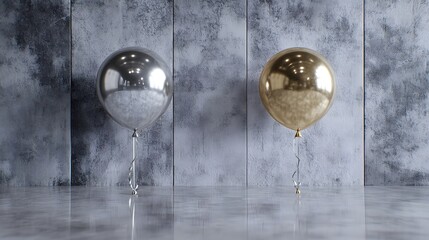 Metallic Balloons Silver Gold Concrete Background Studio
