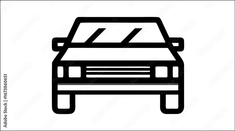 Poster bold black line front view car icon rendered in minimalist style for automotive branding ui design a