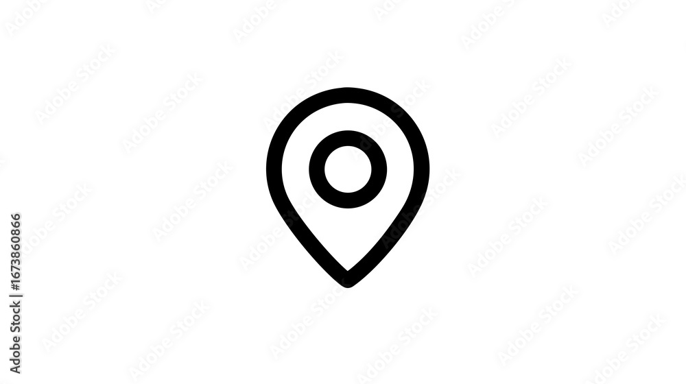 Poster minimal black and white location pin icon with circular target design for maps and ui interfaces