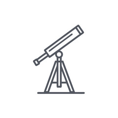 Minimal Black and White Line Icon of a Telescope on a Tripod for Science, Education, and Astronomy Graphics