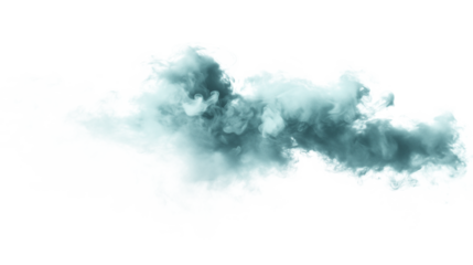 Teal and white smoke cloud isolated on white background for artistic and graphic design use